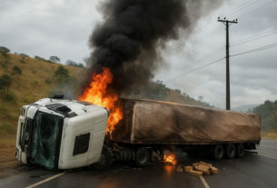 Colatina: carro bate em poste, pega fogo e deixa 700 clientes sem energia; motorista é conduzido