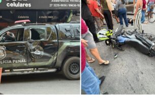 Motociclista de 25 anos fica gravemente ferido após colisão com viatura da Polícia Penal em Vila Velha