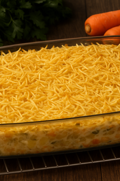Maionese de forno gratinada com batata palha — receita fácil para acompanhar carnes e assados