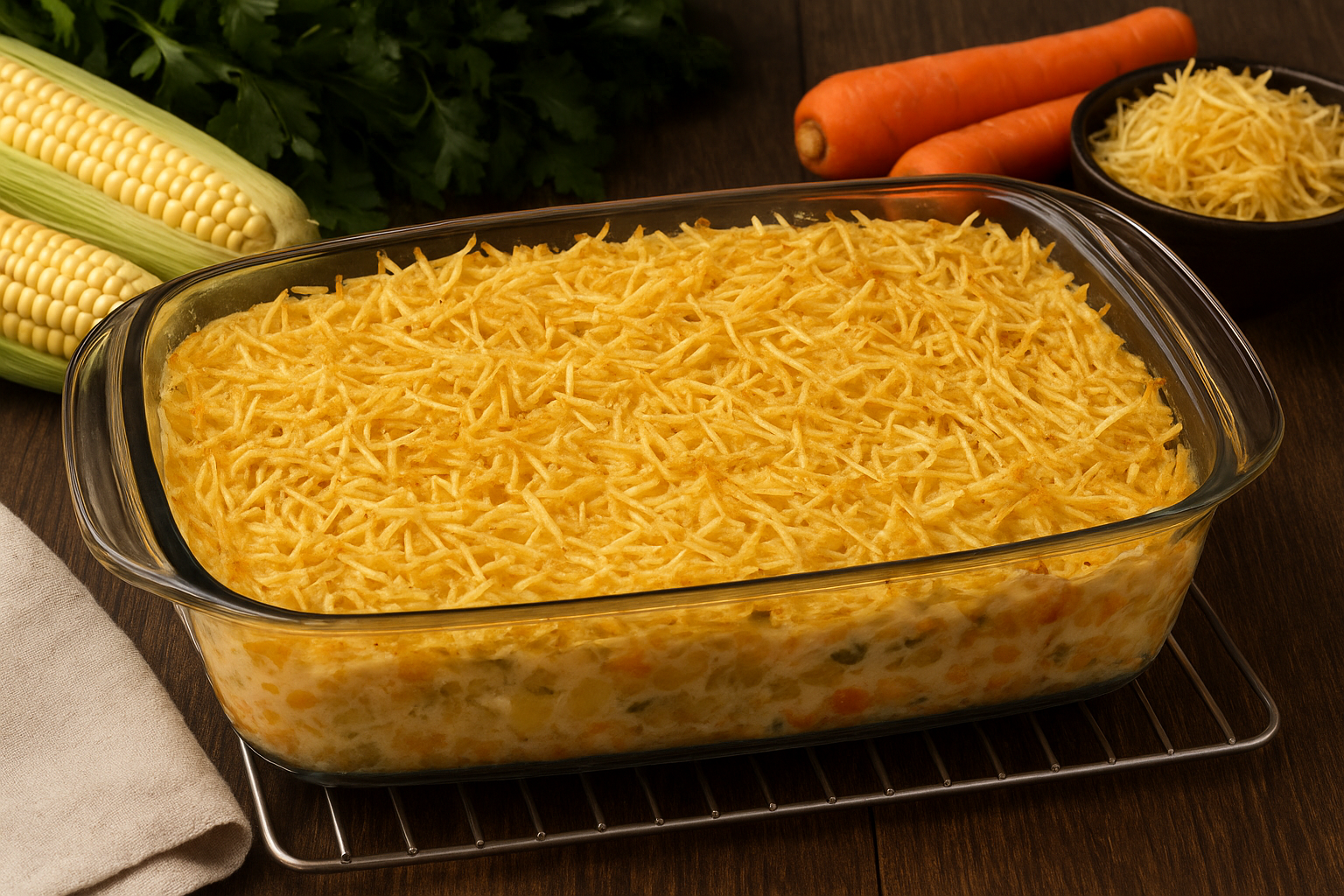 Maionese de forno gratinada com batata palha — receita fácil para acompanhar carnes e assados