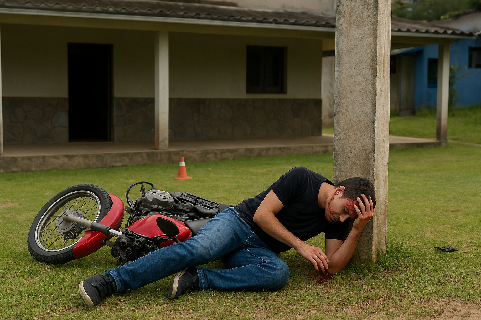 Motociclista de 20 anos fica ferido após colidir com pilastra de muro em Ibatiba
