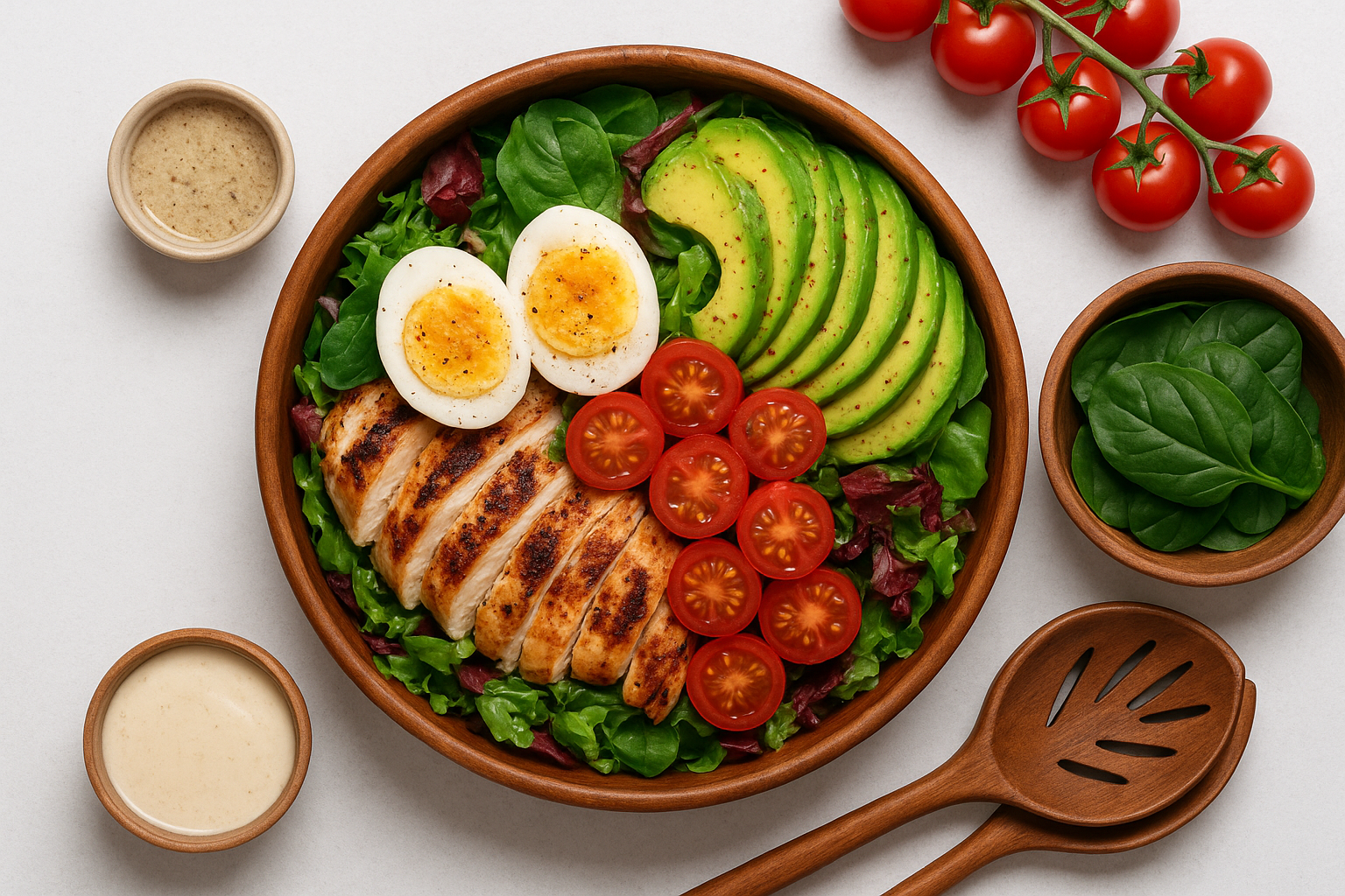 Salada proteica com frango, abacate e ovo — receita prática e nutritiva