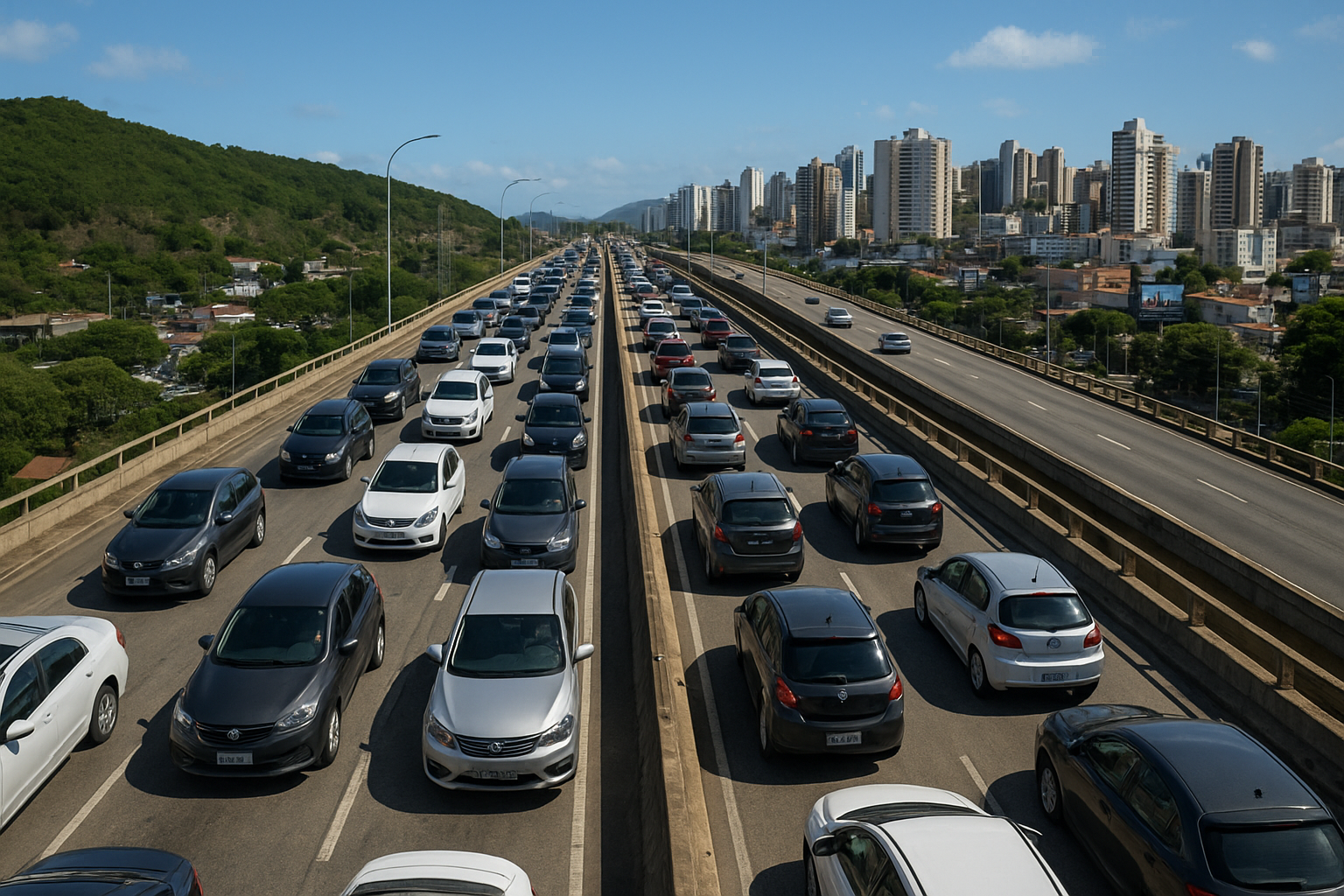 Trânsito na Terceira Ponte causa longas filas e retenção no sentido Vitória